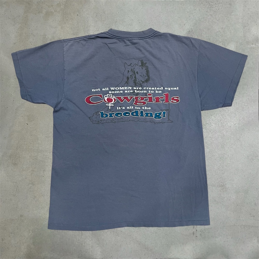 Vintage 90s Anvil Cowgirls Rule T-Shirt Large Blue Single Stitch Made in USA